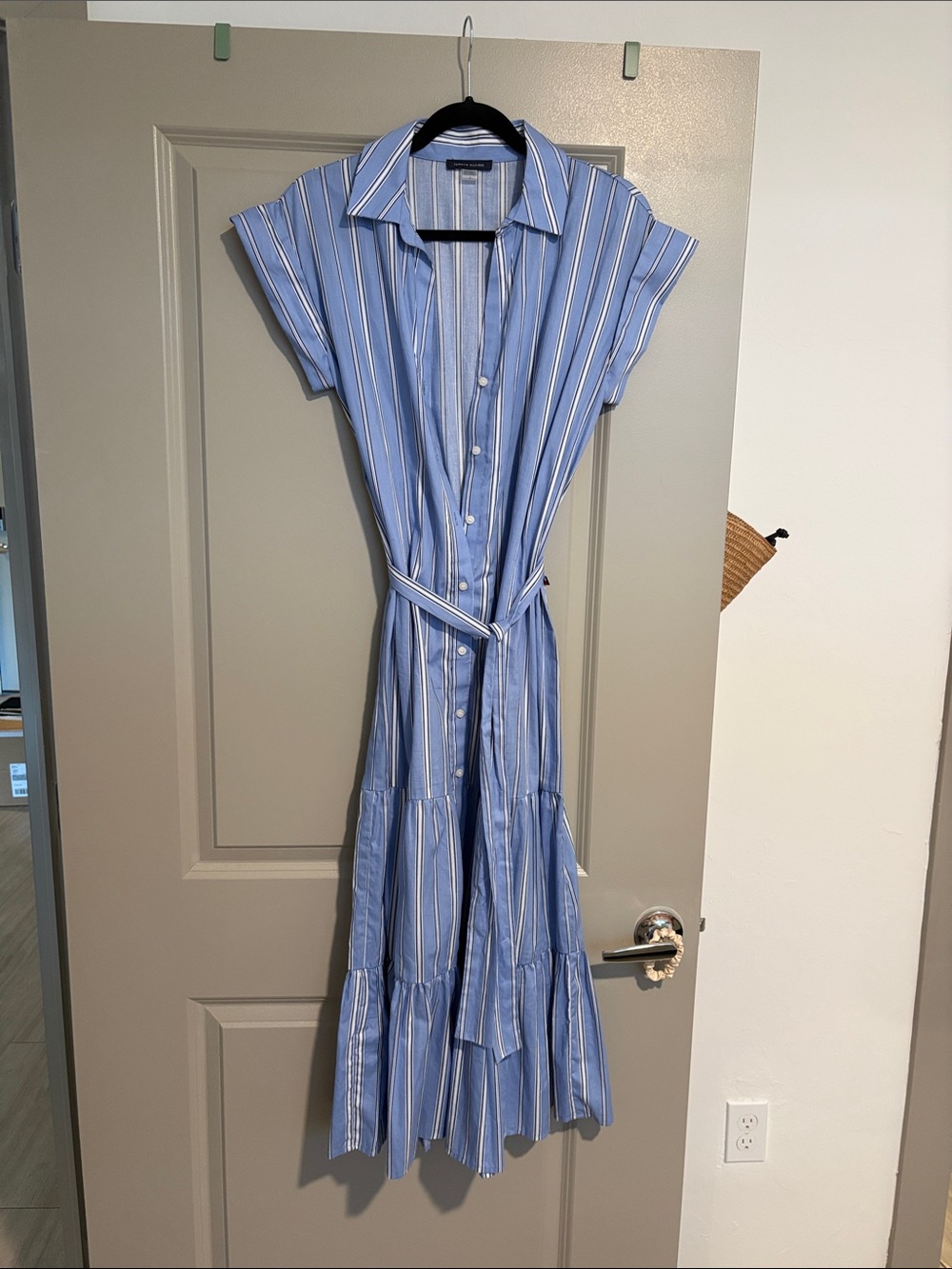 Tommy Hilfiger Blue & White Striped Maxi Shirt Dress